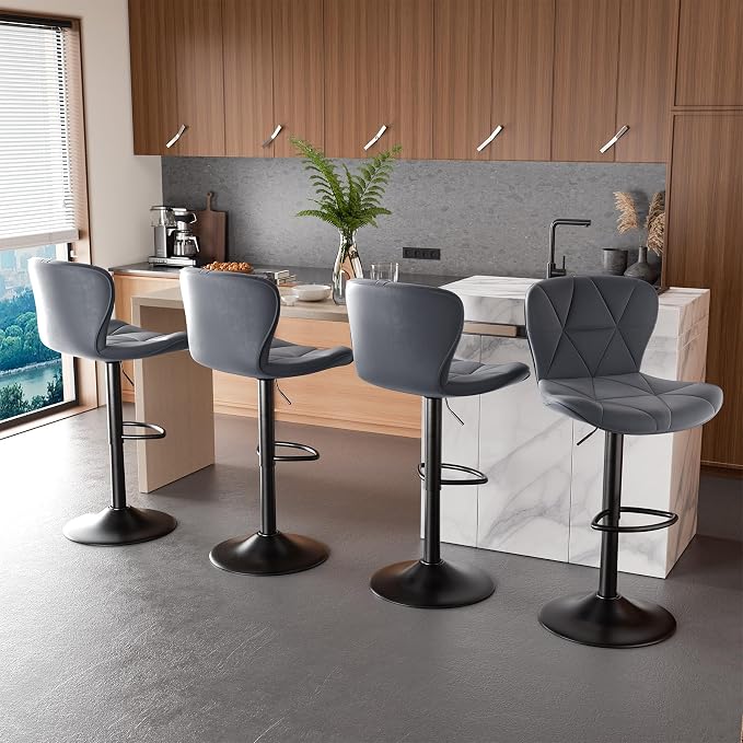Nalupatio Modern Bar Stools Set of 2, Adjustable Faux Leather Upholstered - Image 7