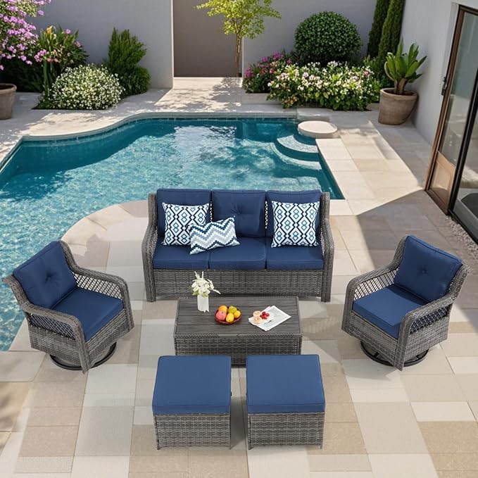 6 Pieces Wicker Patio Furniture Set Conversations Sets, 2 Outdoor 360° Swivel by Suvivityse