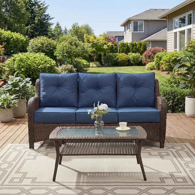 Patio Furniture Set, High Back Rattan Sofa, Weather Resistant Olefin Fabric by SAILARYPatioFurniture