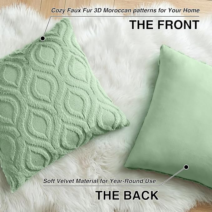 decorUhome Throw Pillow Covers 26x26 Inch Set of 2, Soft Plush Faux Wool Sage - Image 8