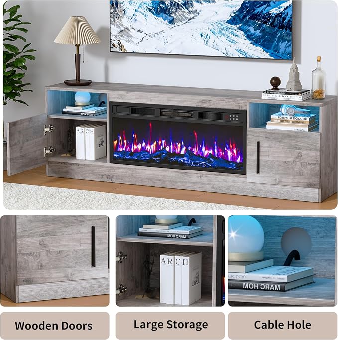 PRETZI Fireplace TV Stand with 36" Fireplace Up to 80" TVs, Remote Control - Image 6
