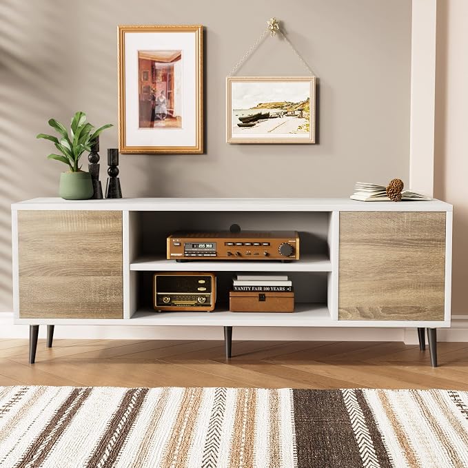 JUMMICO TV Stand for 65 Inch TV, Mid Century Modern TV Stand, Entertainment - Image 6