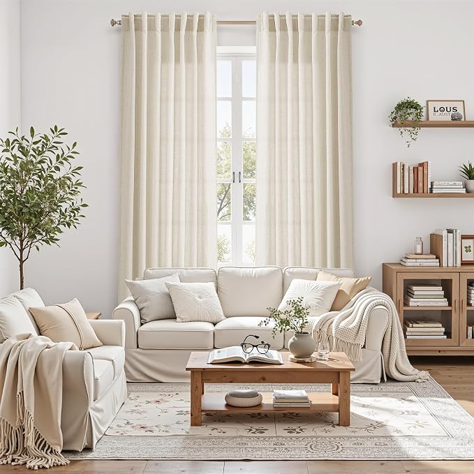 Nanspring Living Room Curtains 72 Inch Length Linen Birch Beige Luxury Light - Image 6
