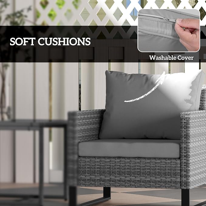 Outsunny 3 Pieces Patio Furniture Set, Wicker Conversation Bistro Set - Image 4