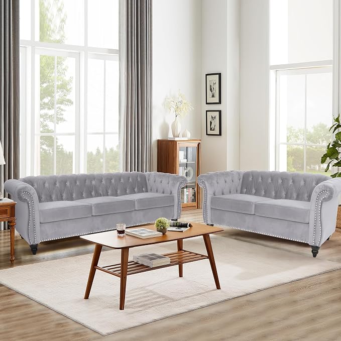 QHITTY 2 Piece Living Room Set, Sectional Chesterfield Sofa Chair Contemporary - Image 7
