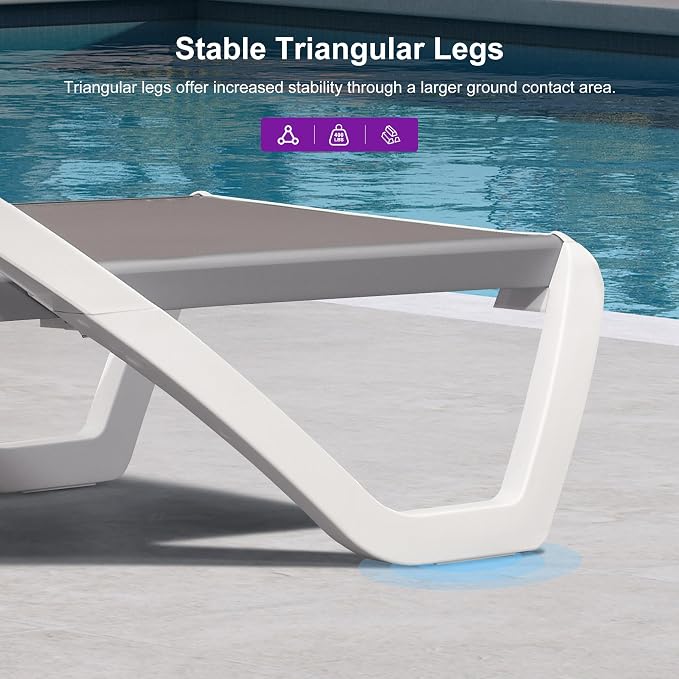 PURPLE LEAF Patio Chaise Lounge Chair Set of 3 Outside Aluminum Plastic - Image 8