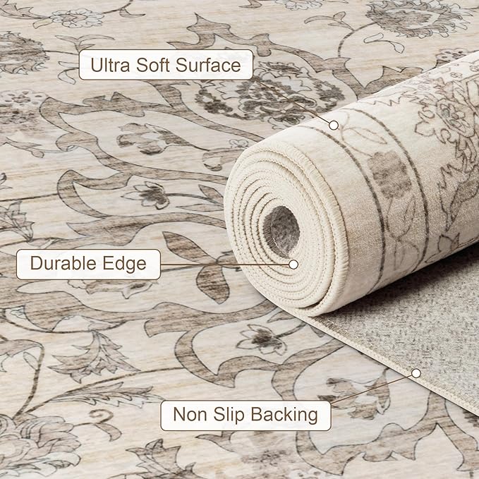 Area Rugs 10x14 Living Room Rug: Washable Rug Soft Vintage Distressed Floral - Image 7