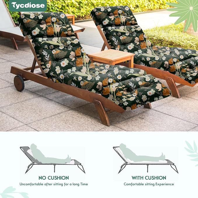 Outdoor Chaise Lounge Chair Cushion Waterproof 74.4 x 22 x 4.7 Inches Memory - Image 6