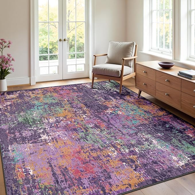 Washable Area Rugs Square 8ft Non-Slip Modern Abstract Soft - Image 6