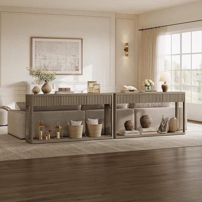 SICOTAS Entryway Table with Storage, 60.74" W Console Table with 3 Fluted - Image 8