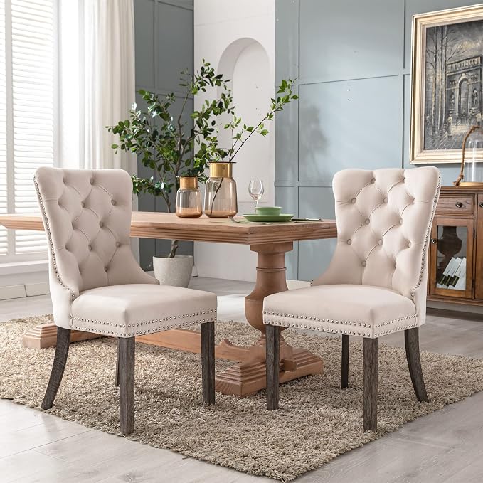 KCC Velvet Dining Chairs Set of 4, Upholstered High-end Tufted Dining Room Chair - Image 2