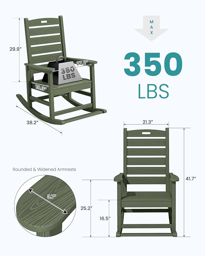 SERWALL Outdoor Rocking Chair, Oversized Rocking Chair - Image 3