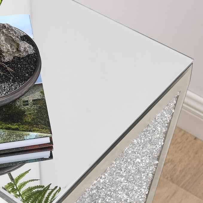 Inverted Triangular Mirror Square End Table, Crystal Diamond Inlaid Coffee Table - Image 6