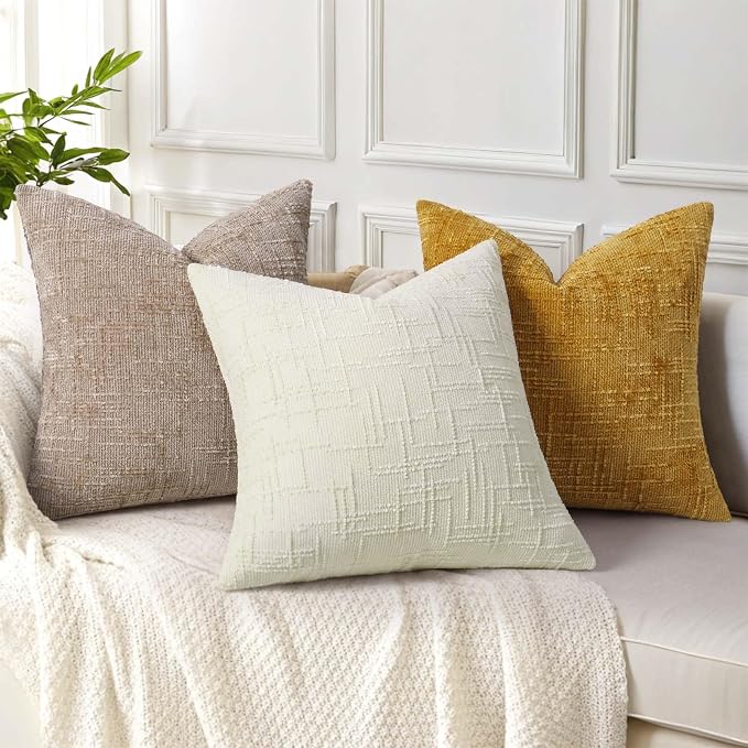 decorUhome Oatmeal Chenille Throw Pillow Covers 20x20 Set of 2 Textured Soft - Image 4