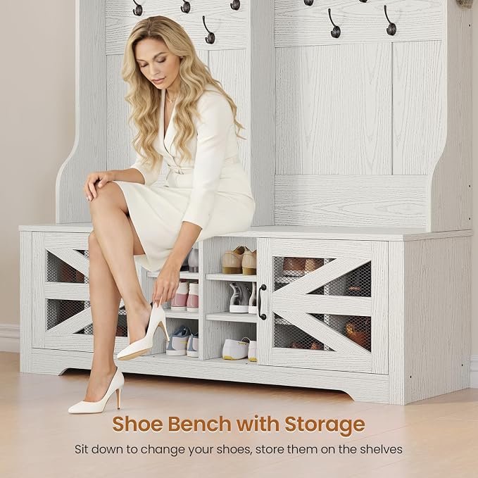 Itaar Hall Tree with Bench and Shoe Storage, 5-in-1 Entryway Bench with Coat - Image 6