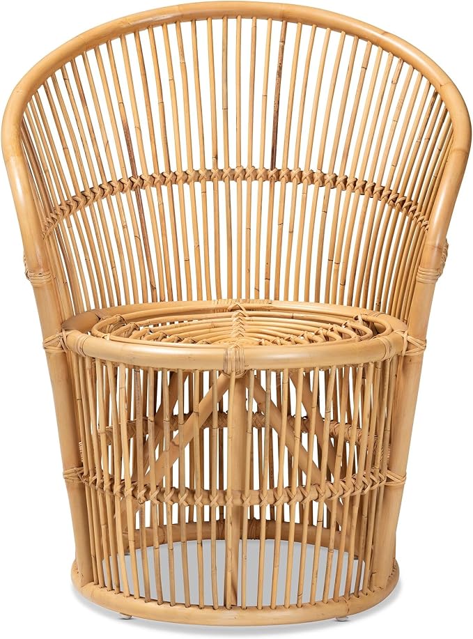 Modern Bohemian Natural Brown Rattan Accent Chair Eclectic Handmade - Image 3