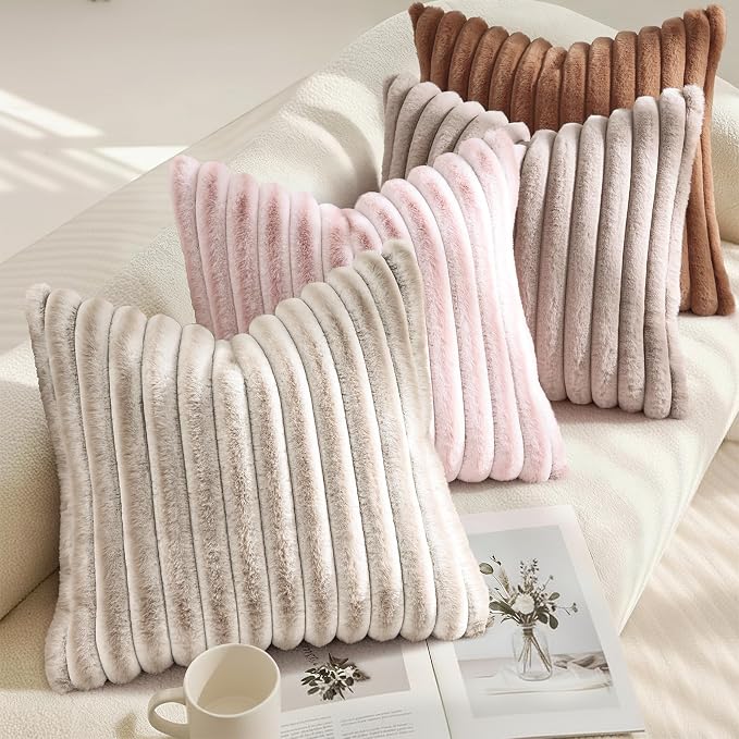 decorUhome Summer Cozy Faux Fur Throw Pillow Covers 18x18 Set of 2 Decorative - Image 4