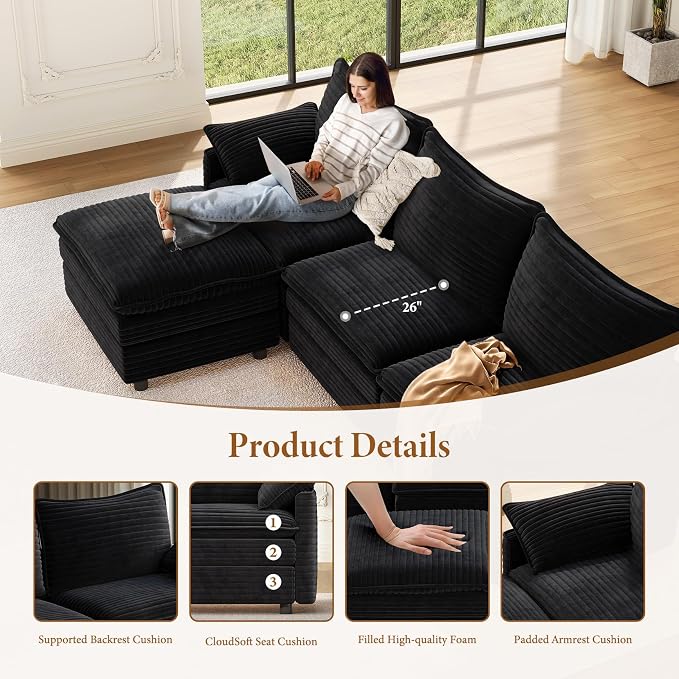 Vesgantti Large Modular Sectional Sofa, Big Comfy Cloud Couch - Image 4