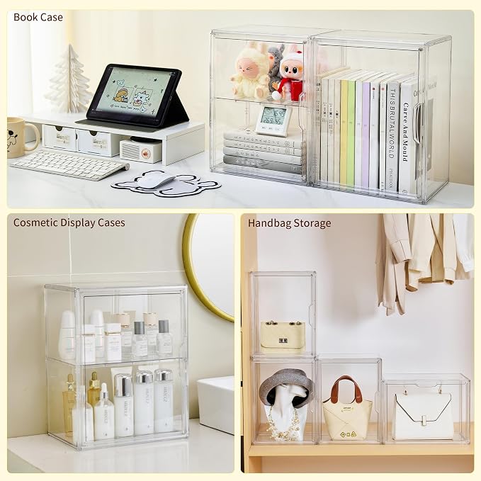 Acrylic Display Case, 2 Tier Clear Plastic Stackable Storage Bins - Image 5