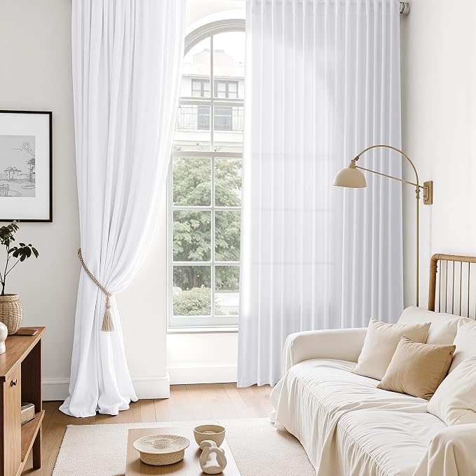 Nanspring Snow White Linen Curtains 96 Inches Long - Image 6