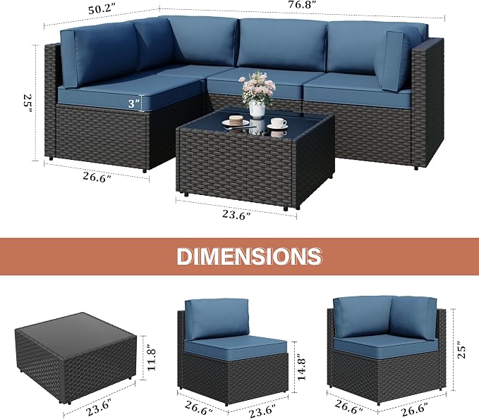 JAMFLY Patio Furniture Sets, 5-Piece Outdoor Patio Furniture - Image 2