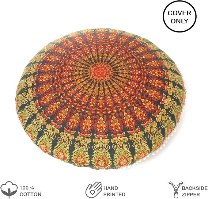 Mandala Floor Pillow Cover Meditation Cushion Seating Throw Hippie Round - Image 2