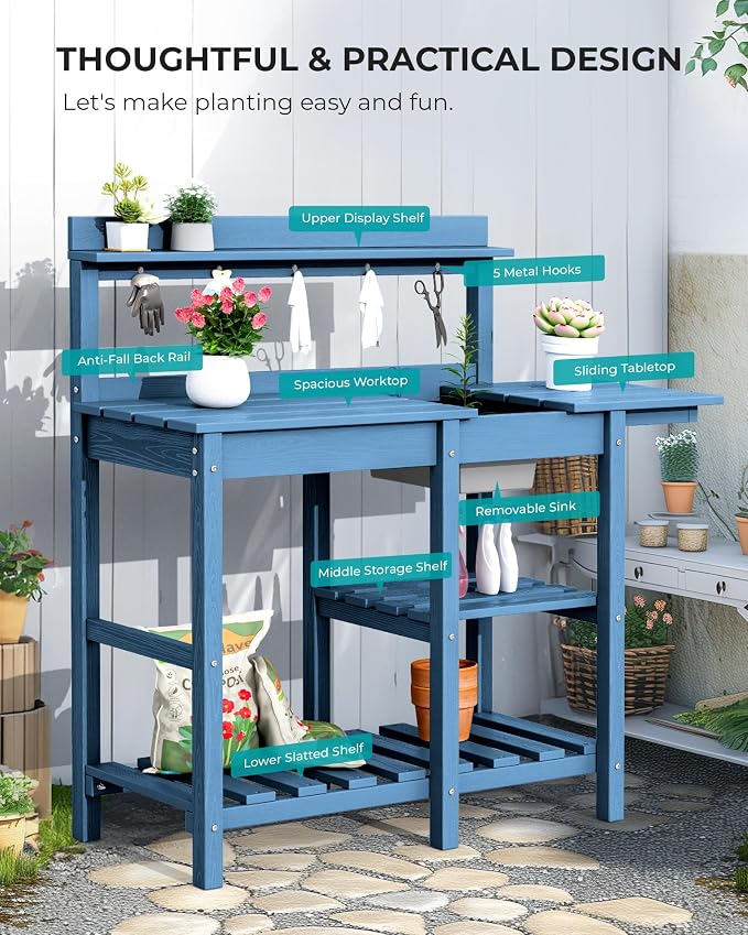 SERWALL Outdoor Potting Bench 2-Piece Set, Rot-Resistant HDPE Potting Table - Image 8