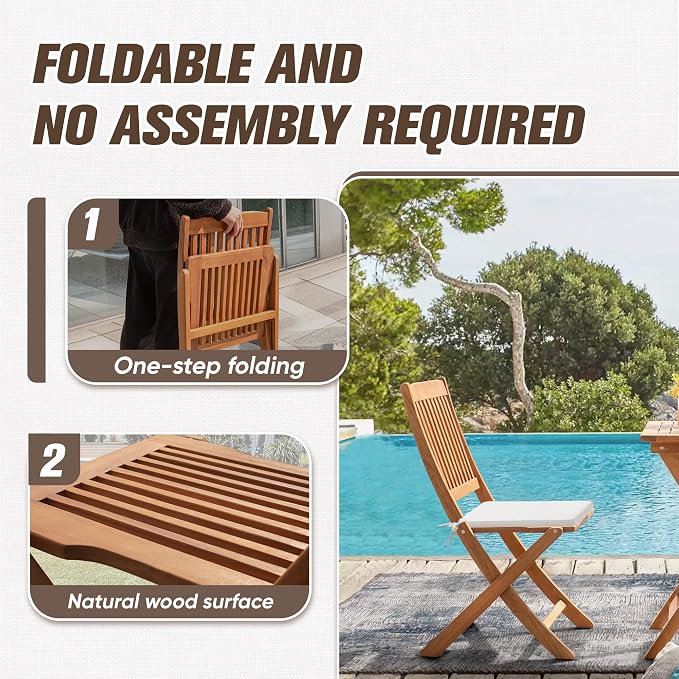 Devoko Outdoor 3 Piece Folding Patio Bistro Set Acacia Wood Bistro Table and - Image 4