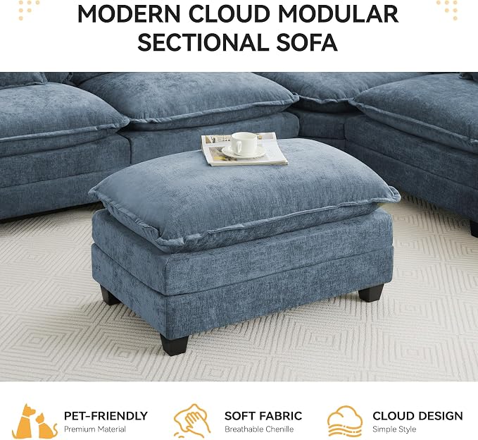 35‘’ Modern Chenille Cloud Sofa Ottoman, Rectangle Ottoman - Image 6