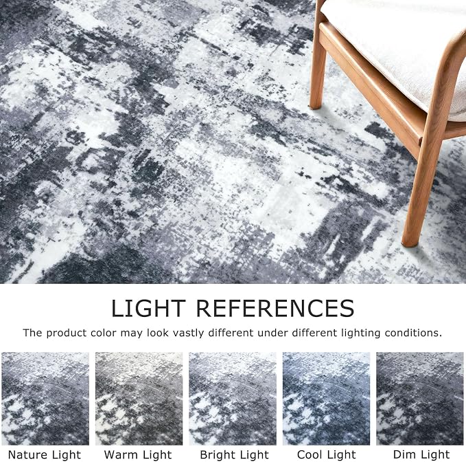 KOZYFLY Modern Abstract 3x5 Rug Gray Washable Rug Entry Rug, Soft Non-Slip - Image 3
