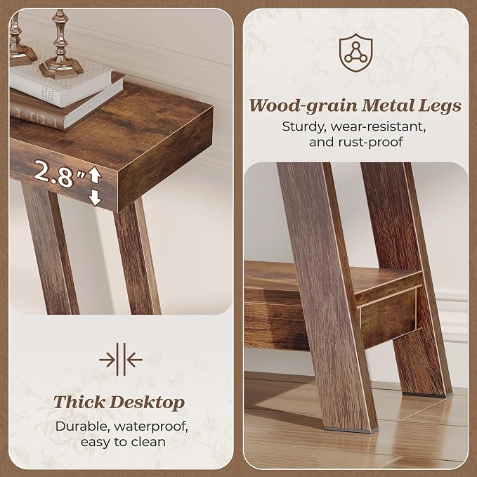 Huuger Console Table with Charging Station, USB-C Port, 2 Tiers Entryway Table - Image 7