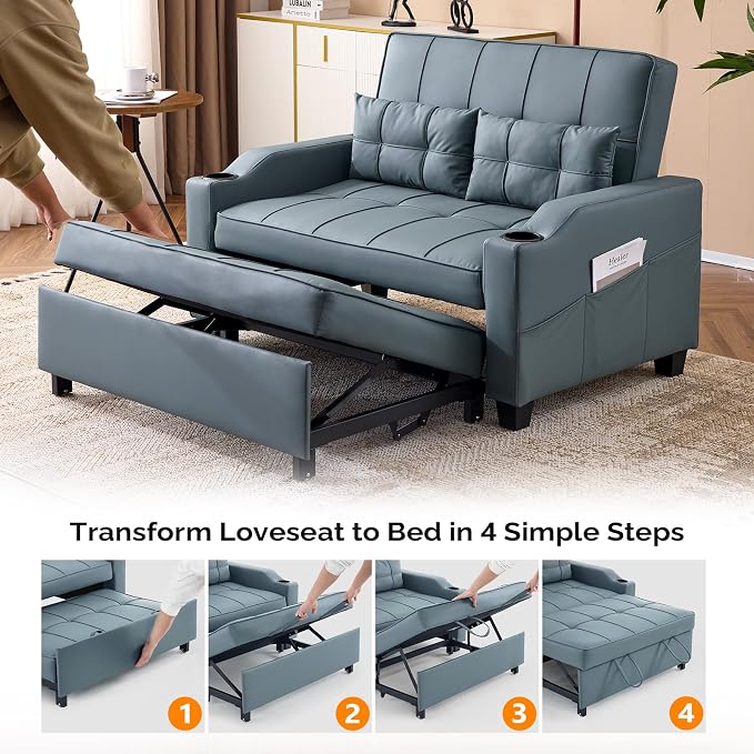 VINGLI Convertible Loveseat Sleeper Sofa, Cup Holders, Armrest - Image 7