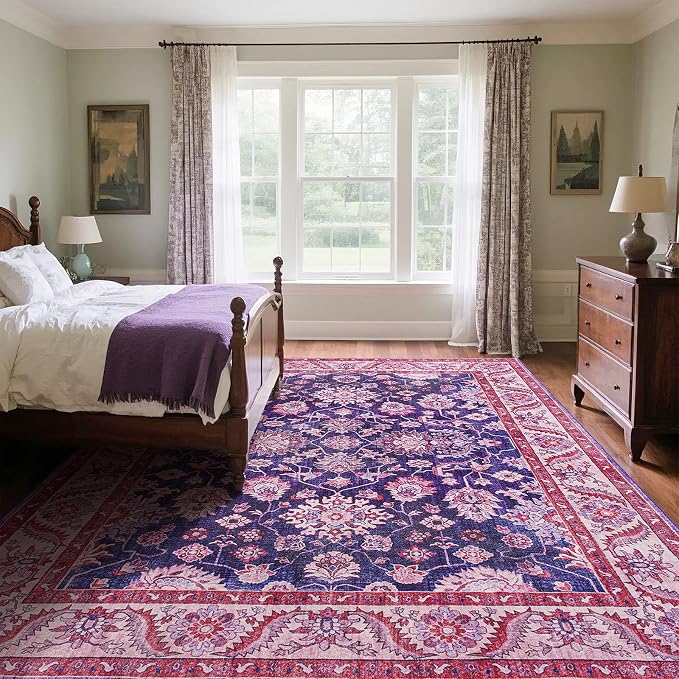 Area Rugs for Living Room, 6x9 Washable Area Rug for Bedroom, Retro Floral - Image 4