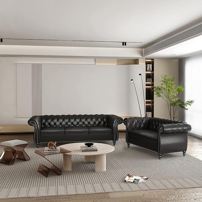 QHITTY 2 Piece Living Room Set, Sectional Chesterfield Sofa Chair Contemporary by QHITTYFurnitureLife
