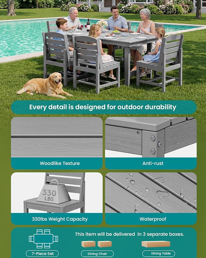 SERWALL Patio Dining Sets for 6 Person, HDPE Dining Set - Image 5