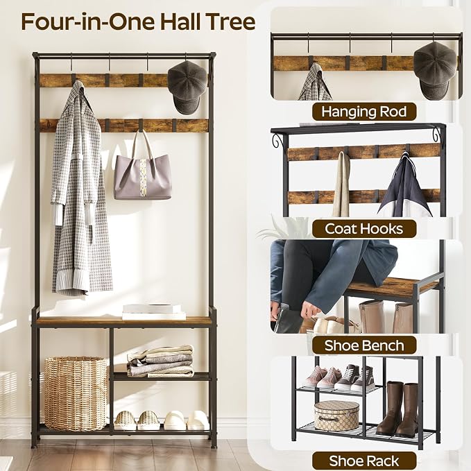 YATINEY Coat Rack Shoe Bench, 4-in-1 Hall Tree - Image 2