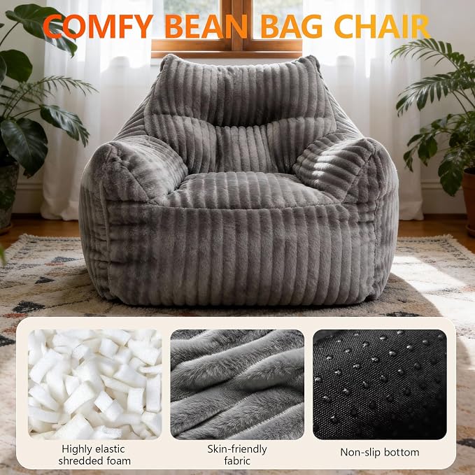 Bean Bag Chair for Adults, Oversized Memory Foam Bean Bag Chairs, Soft Corduroy - Image 4