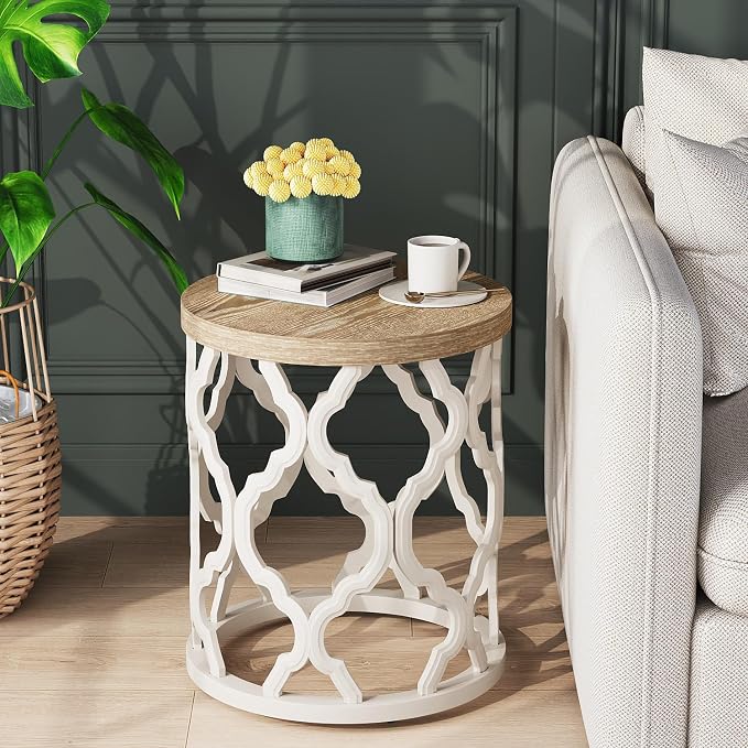 karlott Farmhouse End Table, 18.5'' French Country Round Side Table, Distressed by KARLOTT