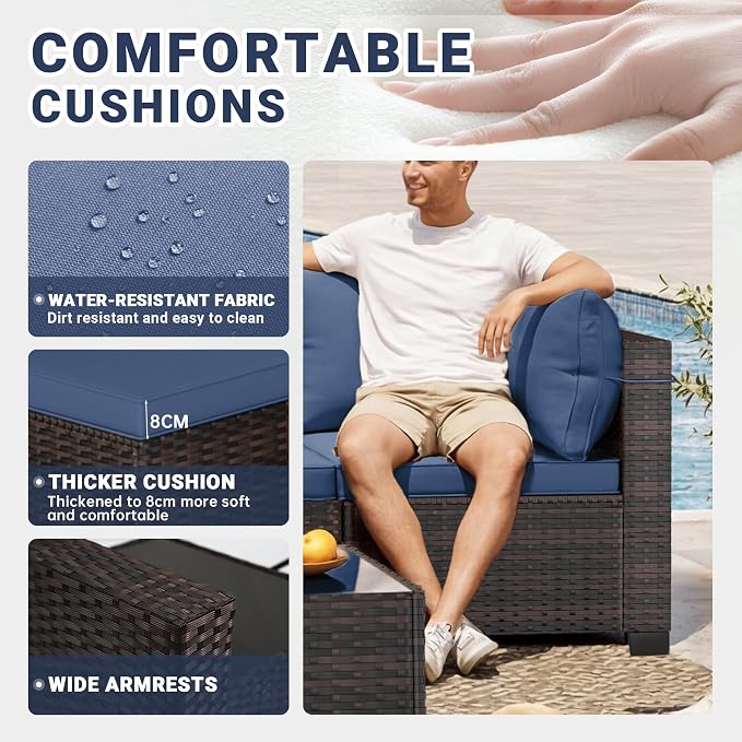 CHABATREE 7pcs Outdoor Patio Furniture Sets, Rattan Conversation Sectional Set - Image 3