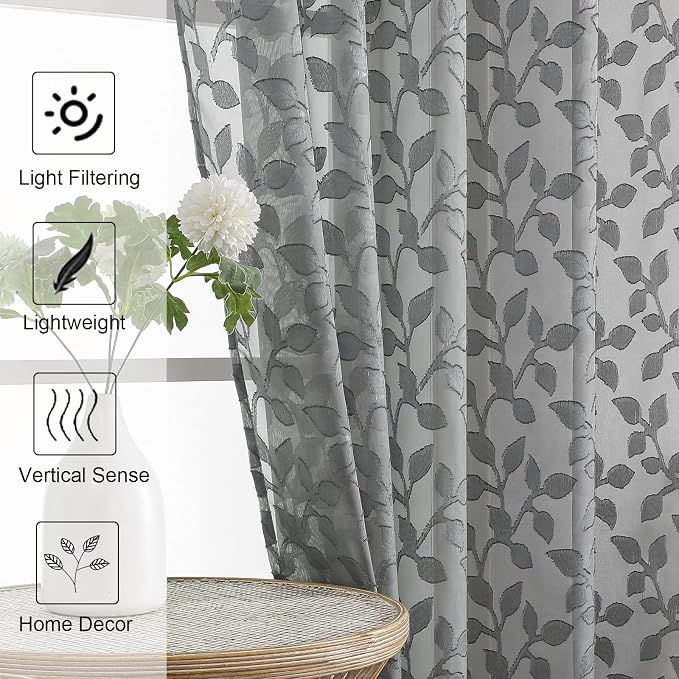 Chyhomenyc Extra Long Charcoal Grey Sheer Curtains 108 Inch Length 2 Panels Set - Image 6