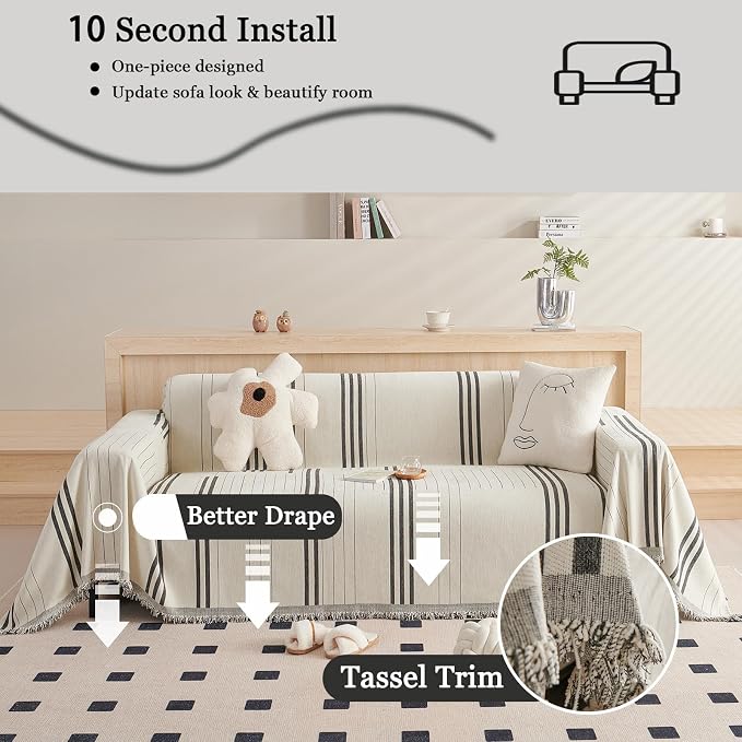 DREAMINGO Couch Cover Reversible Chenille 3 Seat Sofa Covers - Image 3