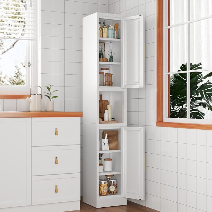 Ckzbx Tall Narrow Storage Cabinet 66.93" H Tall Bathroom Cabinets Metal Pantry - Image 2