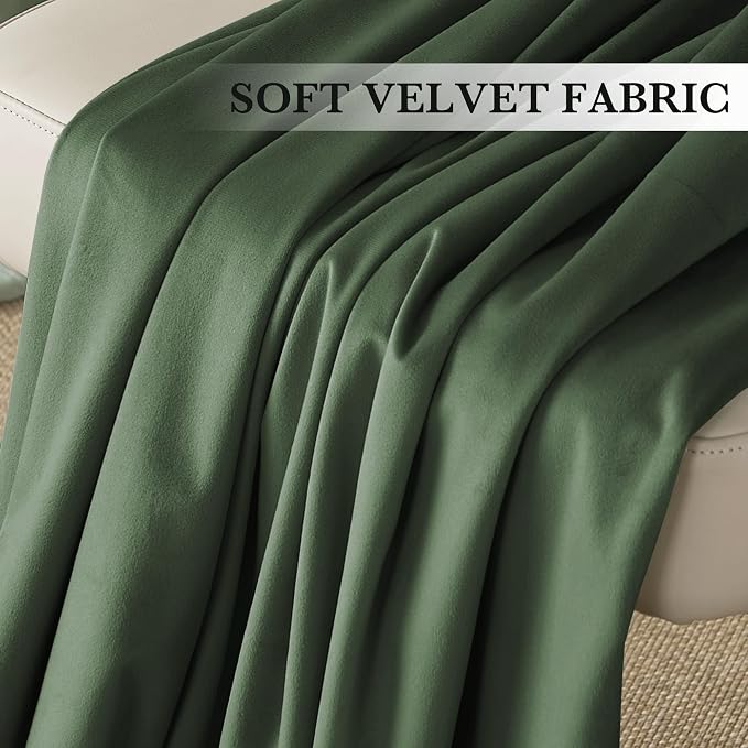 RYB HOME Elegant Green Velvet Curtains 84 inches Long, Light Blocking, Thermal - Image 3