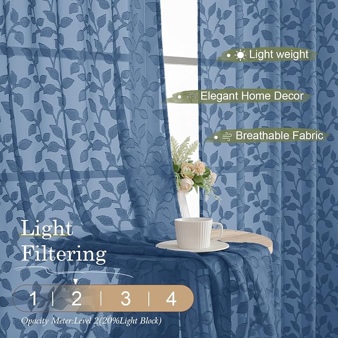 Chyhomenyc Dusty Blue Sheer Curtains 84 Inch Length 2 Panels Set, Light - Image 2