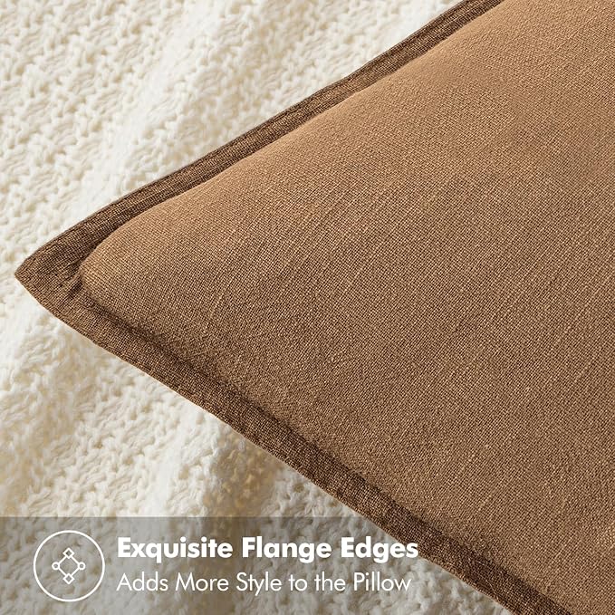 MIULEE Decorative Linen Pillow Covers 18x18 Inch Brown ​Boho Farmhouse​ - Image 2