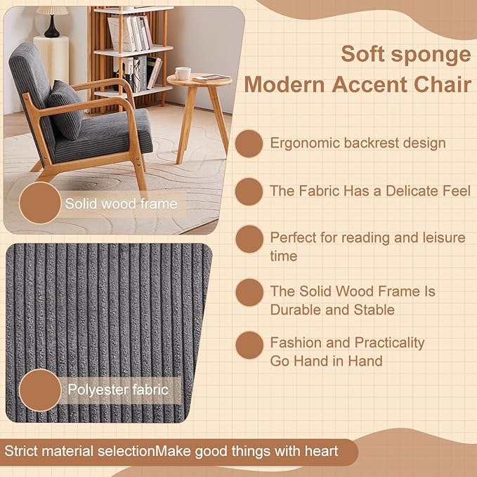 Beige Midcentury Modern Accent Chair - Image 5