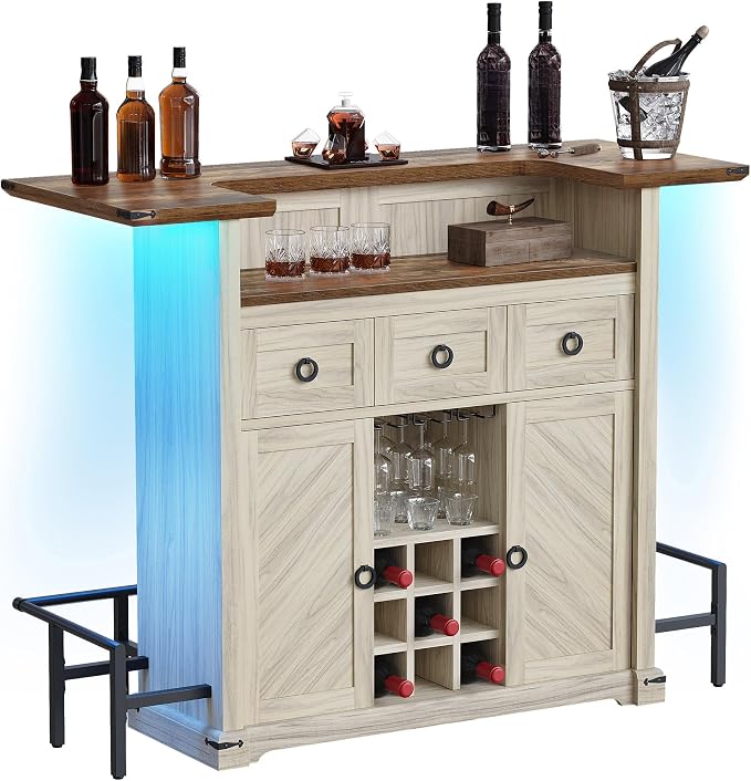 YITAHOME Home Bar Unit with LED Lights ＆ Drawer, Farmhouse Bar Cabinet with - Image 8