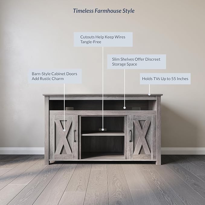 BELLEZE Modern 48 Inch Barn Door Wood TV Stand & Media Entertainment Center - Image 3