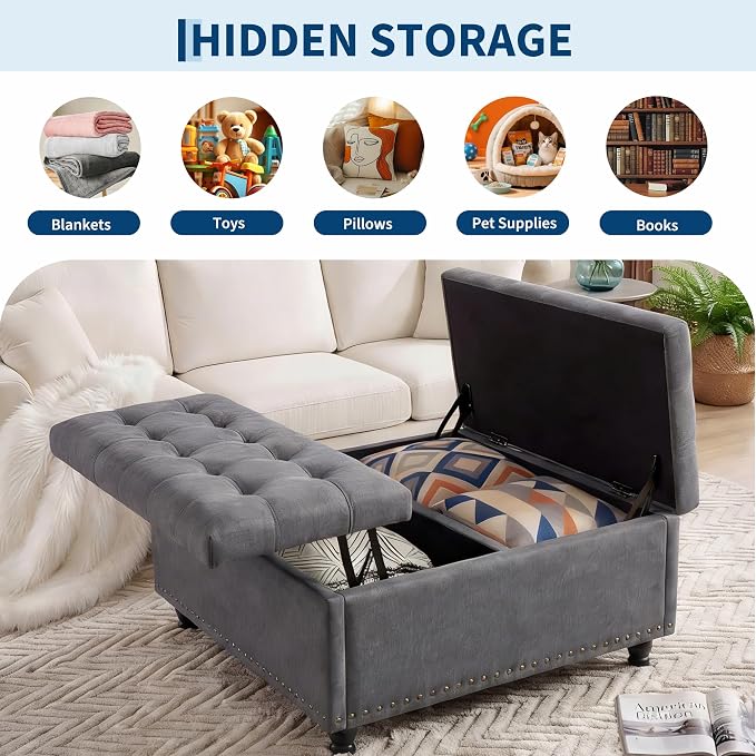 Garvee 36'' Large Square Storage Ottoman, Lift Top Storage Ottoman Coffee Table - Image 6