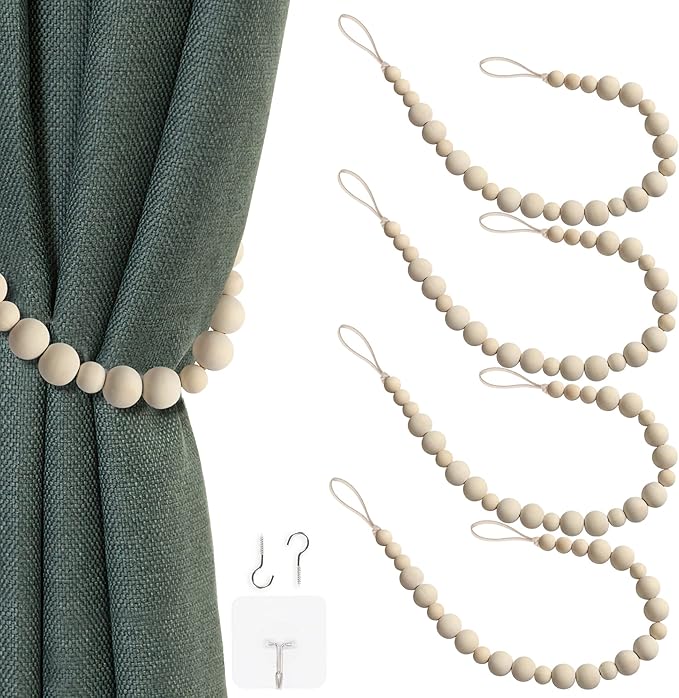4 Pcs Wood Bead Curtain Tiebacks Curtain Ties Curtain Holdbacks Curtain Tie by OCIOLI